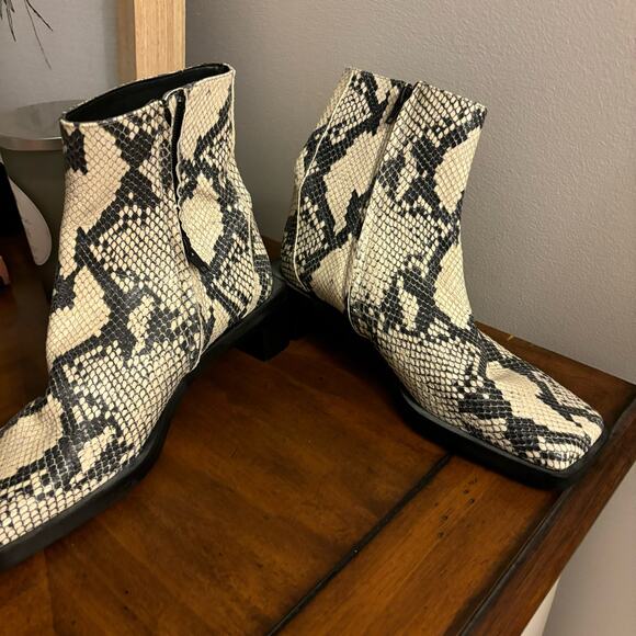Zara Snake Print Leather Square Toe Boots - Picture 4 of 7